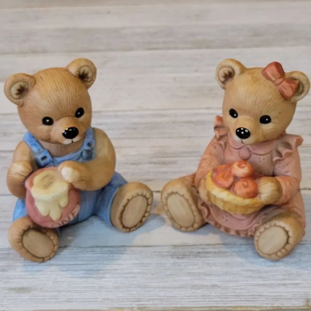 Vintage Homco Ceramic Bisque Boy and Girl Bear Figurine Set